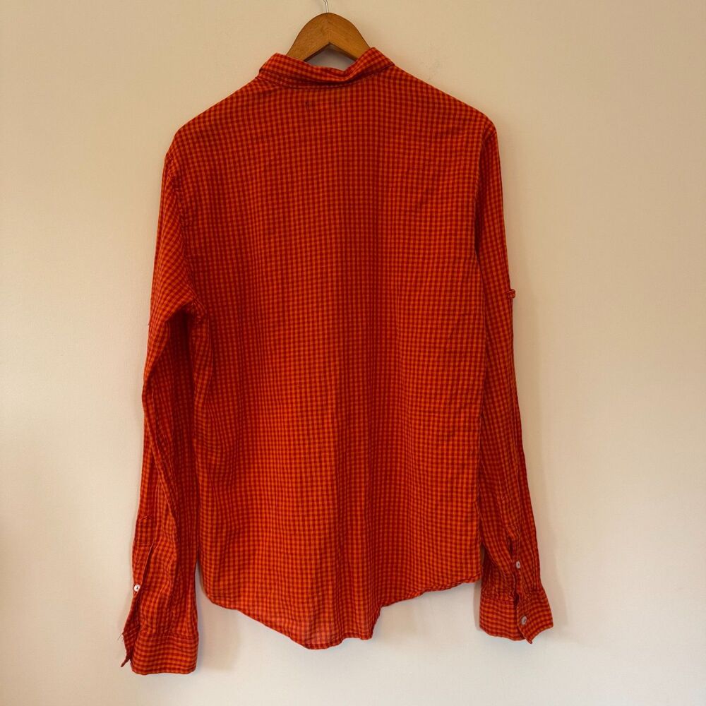 BDG Men's Cotton Orange Checkered Plaid Flannel Shirt Size Medium - Picture 4 of 6